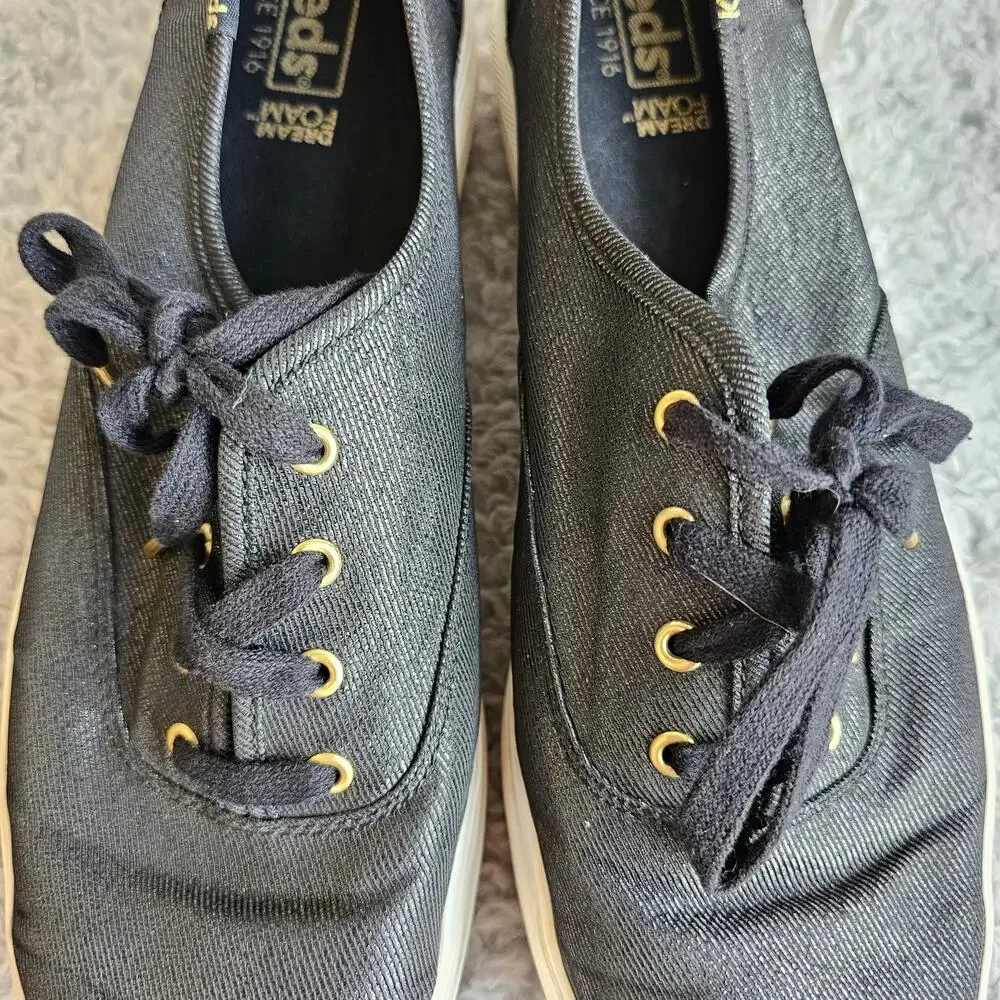 Keds Women's Triple CVO Metallic Lace Up Twill Platform Sneakers Size 9.5‎ Black